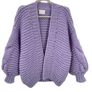 First Born Knitwear S Handcrafted Open Front Rocky Cardigan Violet